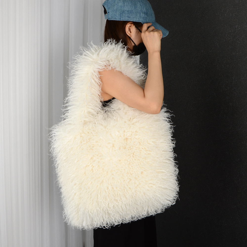 Faux Fur Beach Wool Plush Bag Portable Shoulder Large Capacity Totes