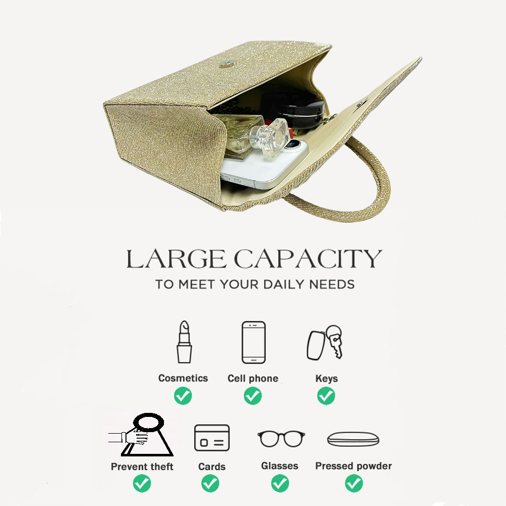 Festival Gold Crinkle Handbag - Party Must-Have Dressy Clutch, Elegant Shoulder Bag For Banquet And Evening - Image 5